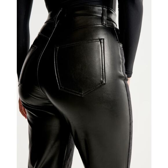 Abercrombie & Fitch Curve Love Ankle Straight Ultra High Rise Jeans Leather Pant - Picture 4 of 14